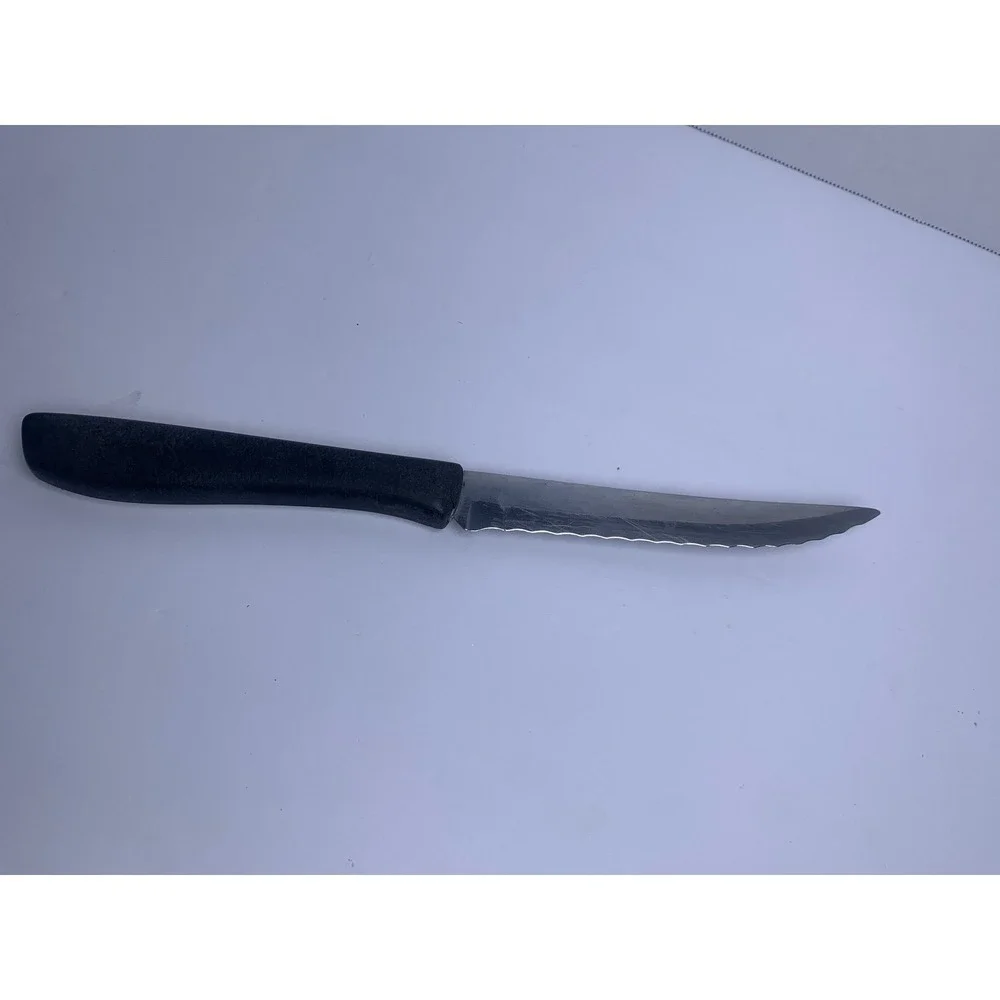 Vintage Ekco Vanadium Stainless USA Serrated‎ Steak Knife White Patterned Handle
